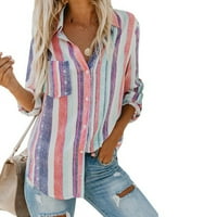 Дамски ревер Дълъг ръкав риза ежедневни цвят райета риза за работа и пазаруване
