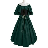 Женски плюс размер Ренесансова рокля Бел звънна от рамото средновековни винтидж рокли с корсет пачуърк бална рокля зелена 4xl